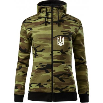 Ukrajina trojzubec prso dámská mikina trendy zipper s kapucí Zelený maskáč – Zboží Dáma