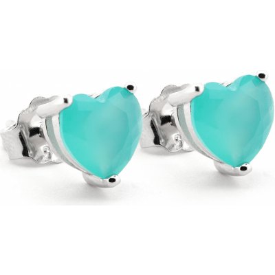 Rafity Stříbrné náušnice srdce s akvamarínem E0177PZ-01