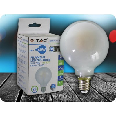 V-TAC E 27 LED FILAMENT FROST COVER žárovka 7W, G95 Studená bílá – Hledejceny.cz