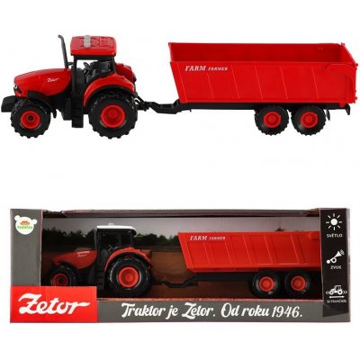 Teddies Traktor Zetor s valníkem plast 36cm na setrvačník na bat. se světlem se zvukem v krabici 39x13x13cm