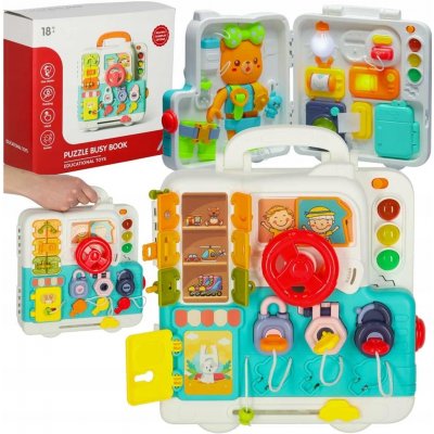 KIK Senzorická manipulačná tabuľa montessori montessori kľučky medvedík XXL svetlo zvuk – Hledejceny.cz