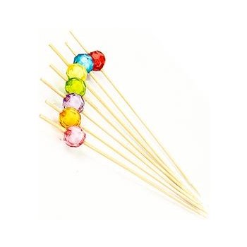 Bambusové špejle na špízy "Pearl", 12cm, s barevnými, čirými kulatými perličkami, 40 ks