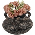 Černo-šedý keramický obal na květináč/ váza s uchy a květy - Ø 21*13 cm – Zboží Mobilmania