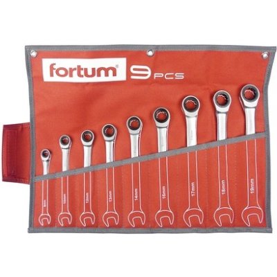 Fortum (4720104) klíče ráčnové očkoploché, sada 9ks, 8-10-12-13-14-16-17-18-19mm, CrV/S2