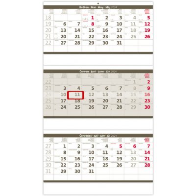 nástěnný tříměsíční skládaný šedý / 31,5cm x 59cm / N207-24 2024 – Zboží Mobilmania