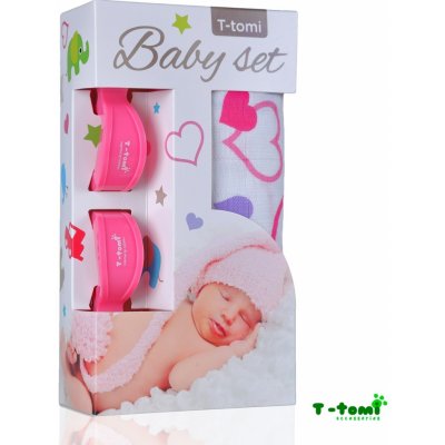 T-Tomi Baby set bambusová osuška srdíčka růžový – Zboží Mobilmania