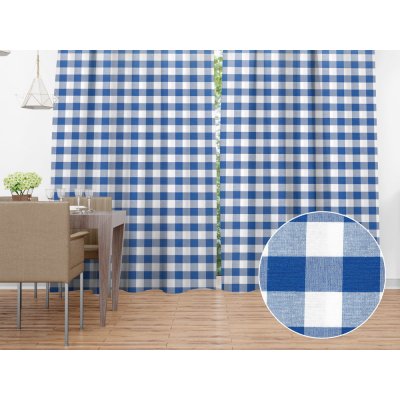 Biante Dekorační závěs Rebeka RE-007 Modro-bílá kostka velká 130x170 cm – Zboží Mobilmania
