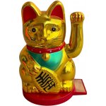 Kočka štěstí Maneki Neko mávající 14 cm solární zlatá – Zboží Dáma
