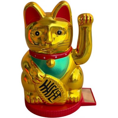 Kočka štěstí Maneki Neko mávající 14 cm solární zlatá – Zboží Dáma