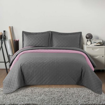 Divio přehoz na postel oboustranný INEZ tmavě šedá-růžová 220 x 240 cm – Zboží Mobilmania