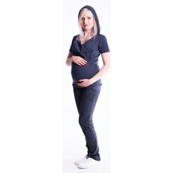 Be MaaMaa těhotenské kojící triko s kapucí krátký rukáv jeans