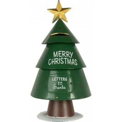 Clayre & Eef Zelená kovová schránka ve tvaru stromku Letters to Santa - Ø 18*35 cm – Hledejceny.cz