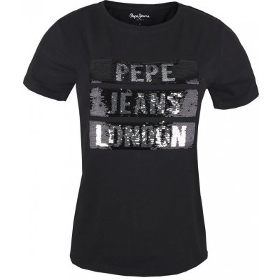 Pepe Jeans tričko Moma s měnícími se flitry černé