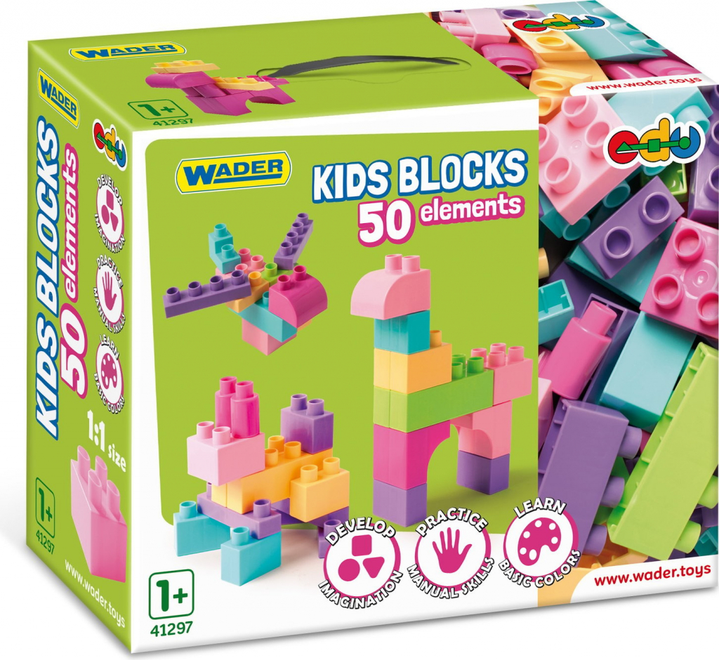 WADER 41297 KIDS BLOCKS RŮŽOVÉ 50 ks
