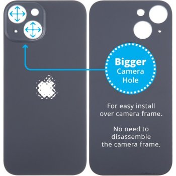 Kryt Apple iPhone 15 Sklo Zadního Housingu se Zvětšeným Otvorem na Kameru černý