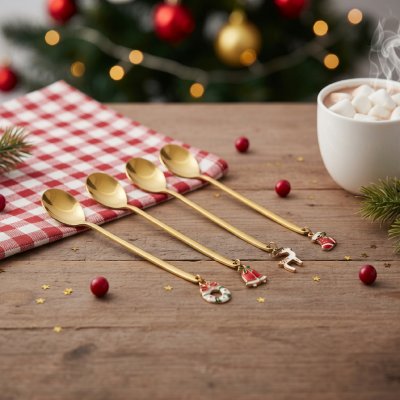 Sada zlatých vánočních dezertních lžiček XMAS 14 cm 4 ks – Hledejceny.cz