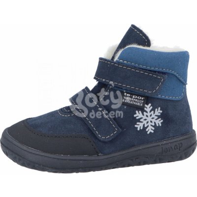 Jonap zimní kožené barefoot boty s membránou Jerry vločka Merino tmavě modrá – Zboží Mobilmania