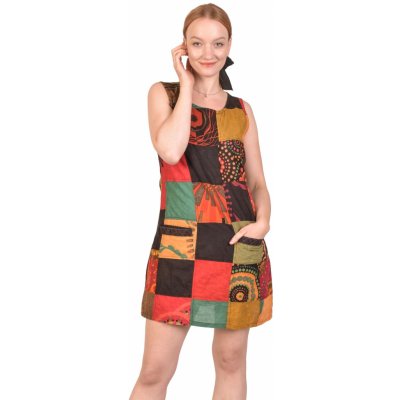 Sanu Babu šaty bez rukávukapsy multibarevný patchwork zip na boku – Zboží Mobilmania