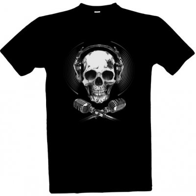 Tričko s potiskem Lebka Mikrofony a sluchátka pánské černá – Hledejceny.cz
