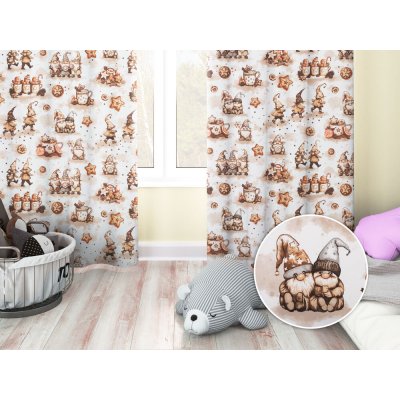 Biante Dětský bavlněný závěs Sandra SA-663 Hnědí skřítci s perníčky na bílém 150x200 cm – Hledejceny.cz