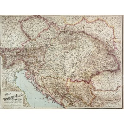 ZES Rakousko - Uhersko 1890 - nástěnná mapa 86x67 cm Varianta: bez rámu v tubusu, Provedení: laminovaná mapa v lištách