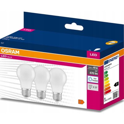 Osram 3x LED žárovka E27 A60 4,9W = 40W 470lm 4000K Neutrální bílá – Zboží Mobilmania