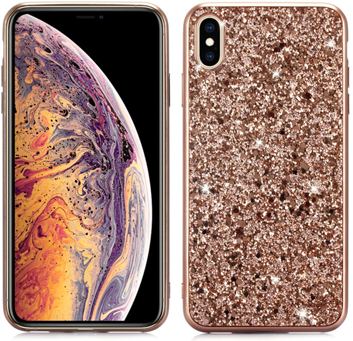 Pouzdro AppleMix Apple iPhone Xs Max - lesklé flitry / třpytky - plastové / gumové - zlaté