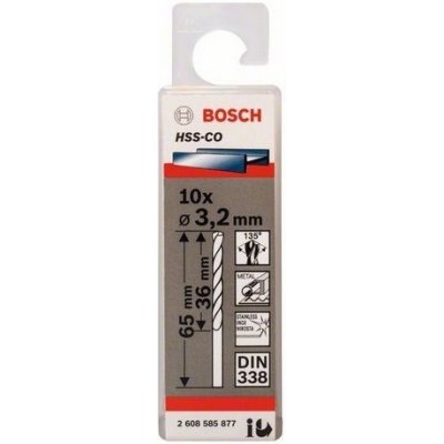 Sada 10ks kobaltových vrtáků do kovu Bosch HSS-Co, DIN 338 - 3.2 x 36 / 65 mm, spirálový, válcovaný (2 608 585 877)