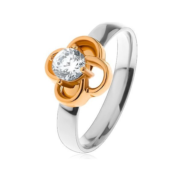 Šperky eshop ocelový prsten ve stříbrném odstínu kvítek zlaté s čirým  zirkonem S22.19 od 178 Kč - Heureka.cz