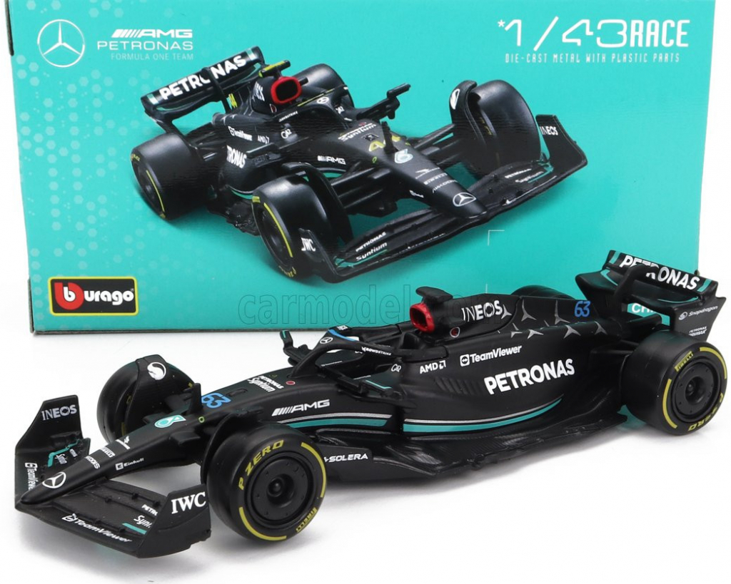 Bburago Mercedes gp F1 W14 Team Mercedes amg Petronas Formula One N 63 Season 2023 George Russel Matt Black 1:43