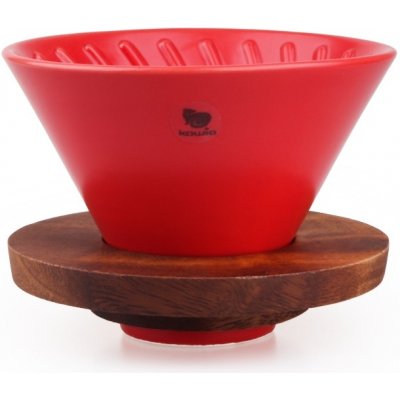 Kawio keramický dripper s dřeveným stojánkem červený