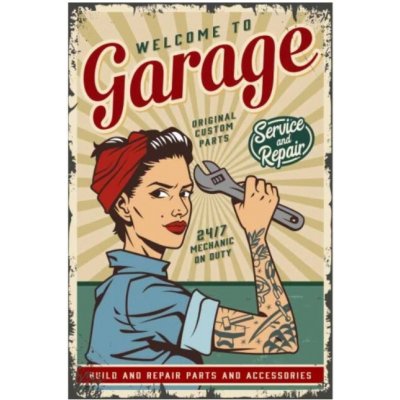 Plechová retro US cedule Rocka Pin-Up Garage Service – Zboží Dáma