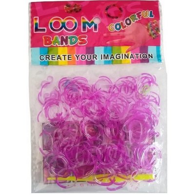 Loom Bands gumičky s háčkem na pletení průsvitné fialové