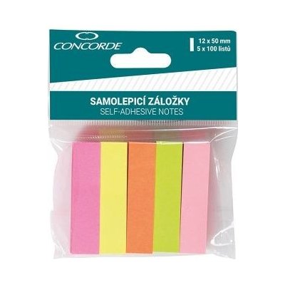 Samolepicí záložky CONCORDE 12x50mm, 5x100l., neon – Zboží Dáma