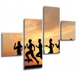 Obraz 4D čtyřdílný - 120 x 90 cm - Marathon, black silhouettes of runners on the sunset Maraton, černé siluety běžců na západ slunce – Zboží Mobilmania