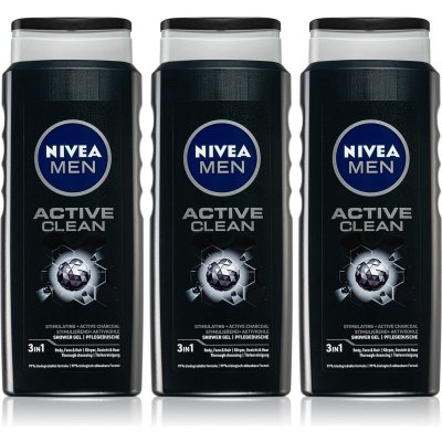 Nivea Men Active Clean sprchový gel 3 x 500 ml dárková sada – Zbozi.Blesk.cz