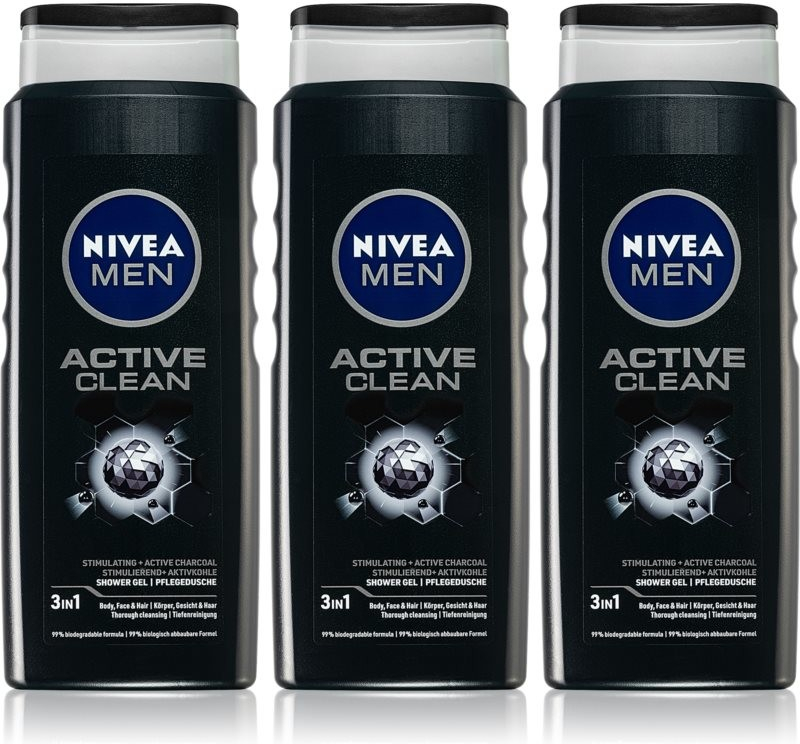 Nivea Men Active Clean sprchový gel 3 x 500 ml dárková sada