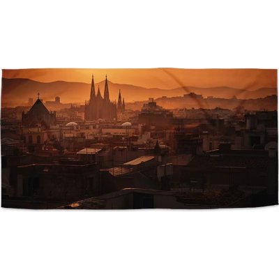Sablio Ručník s potiskem Barcelona Night Skyline 50 x 100 cm