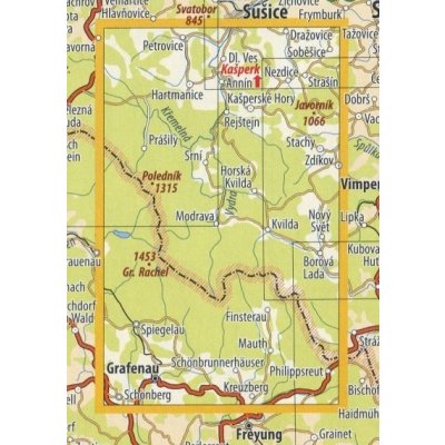 KČT 65 Šumava - Povydří a Národní park Bavorský les - nástěnná turistická mapa 60 x 90 cm Varianta: mapa v dřevěném rámu, Provedení: Ticiago šedý – Zboží Dáma