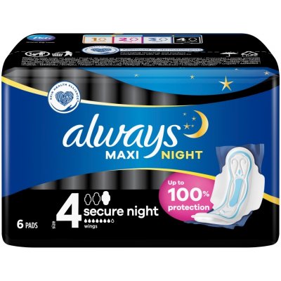 Always Maxi Secure Night Hygienické Vložky Velikost 4 S Křidélky 6 ks – Hledejceny.cz