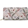 Peněženka Barevná velká dámská peněženka s potiskem prostorná kabelka na zip tropický botanický vzor květiny ptáci - pudrově růžová