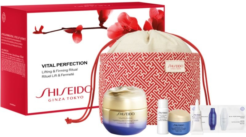 Shiseido Vital Perfection denní a noční liftingový krém 50 ml + zpevňující sérum pro mladistvý vzhled 7 ml + noční liftingový a zpevňující krém 15 ml + zpevňující oční krém proti vráskám