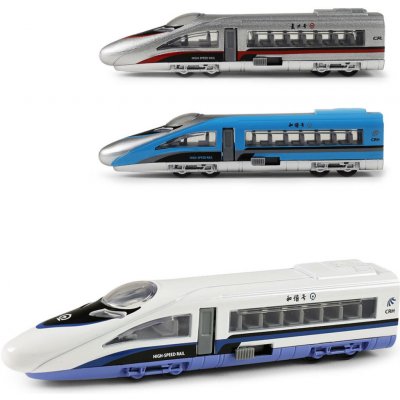 Hračky Rychlovlak 12cm kovový vláček volný chod 3 druhy v plastovém boxu – Zboží Dáma