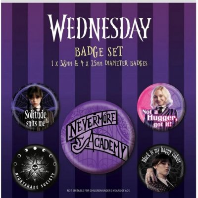 Set 5 placek Wednesday Addamsová – Zboží Mobilmania