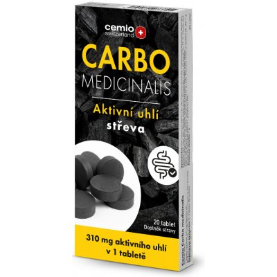 Cemio Carbo medicinalis Aktivní uhlí 310 mg, 20 tablet – Hledejceny.cz