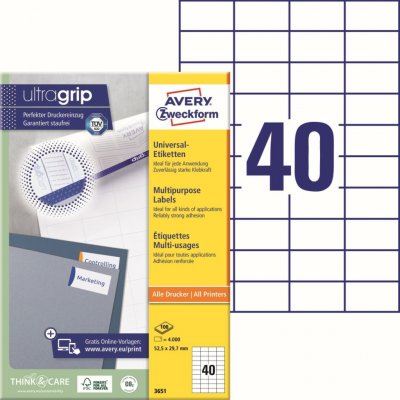 Avery Zweckform 3651 Samolepící etikety 52,5x29,7mm 4000 ks bílá – Sleviste.cz