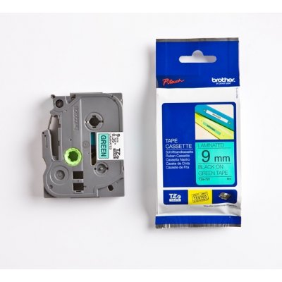 Páska Brother TZE-721, 9mm, zelená/černá, laminovaná, délka 8m – Zboží Živě