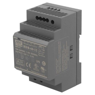 MEAN WELL, Napájecí zdroj na DIN lištu 54W 12V, HDR-60-12, 12V, 4,5A, IP20 – Zboží Mobilmania