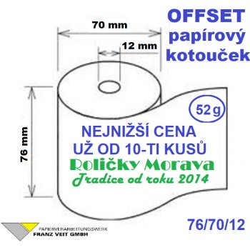 Papírový kotouček 76/70/12 návin 48 m cena za: 60 ks v kartonu