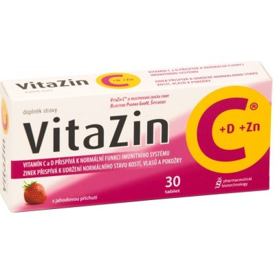 VitaZin C+D+Zn jahodová příchuť 30 tablet